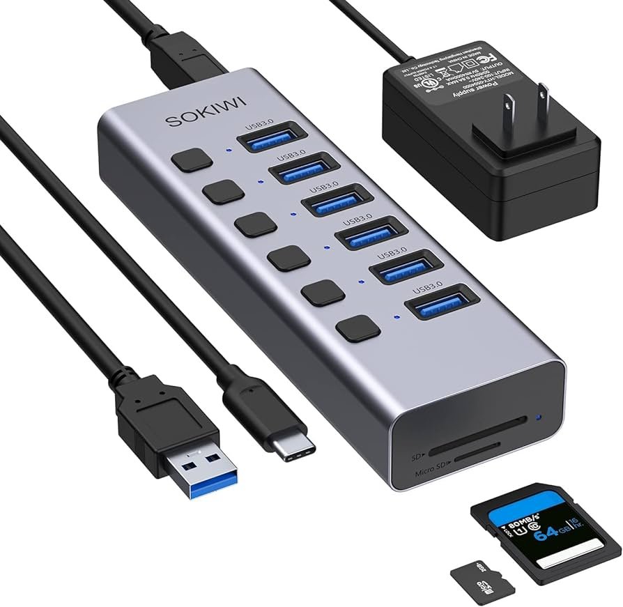 Amazon.com: Hub USB alimentado, concentrador USB 3.0 de 8 puertos ...