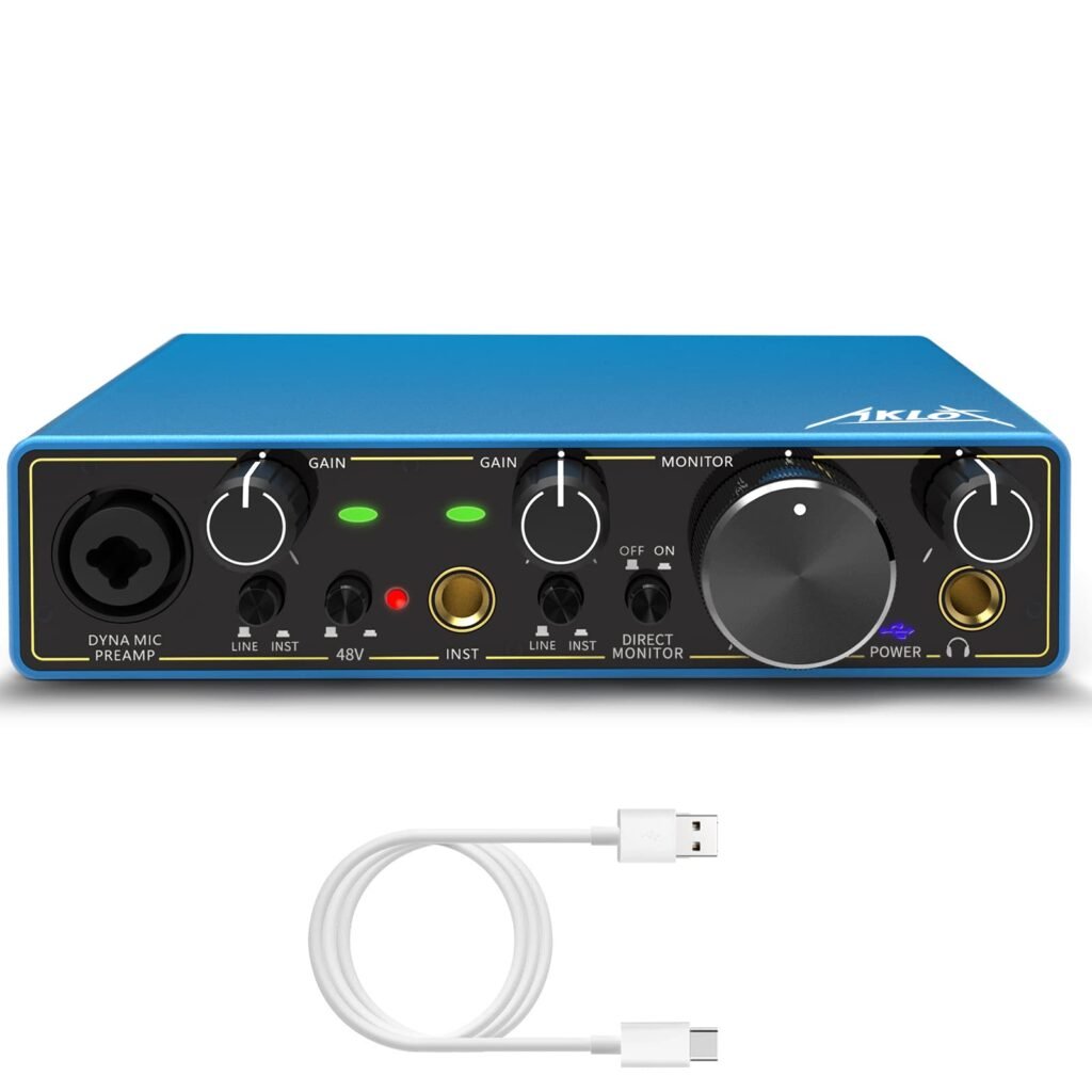 Interfaz de Audio USB, Interfaces de Audio AKLOT Xrl, para el Guitarrista, Vocalista, Podcaster o Productor, Alta Fidelidad de 24 bits/192 kHz, Calidad de Estudio...