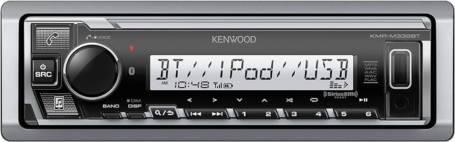 KENWOOD KMR-M332BT - Estéreo para automóvil y marino – Din único, audio Bluetooth, USB MP3, entrada auxiliar, radio AM FM SiriusXM listo, resistente a...