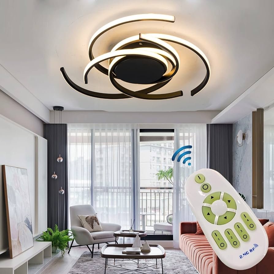 Phlilqe Lámpara de techo LED regulable para sala de estar, lámpara de techo de flores con control remoto, lámpara colgante moderna, lámpara de montaje...