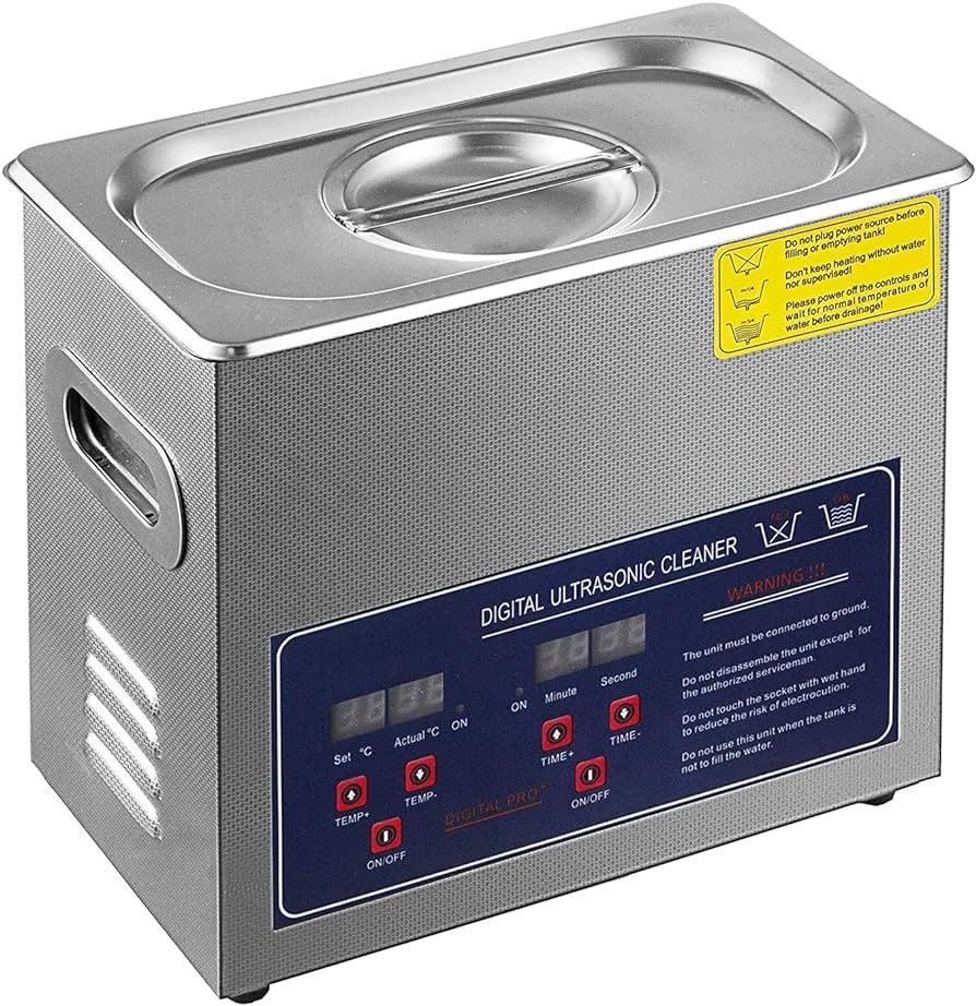 Hihone Limpiador ultrasónico de 3 litros, máquina de limpieza por ultrasonido calentada de acero inoxidable, temporizador digital de temperatura con...