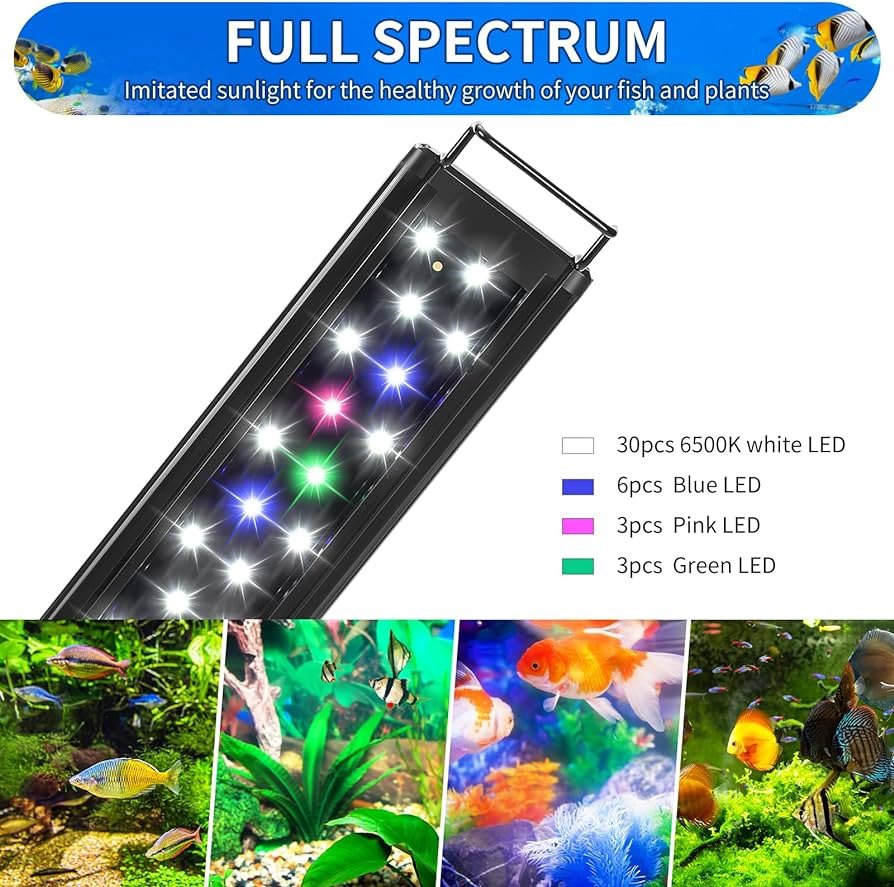 AQUANEAT - Luz LED para acuario de espectro completo, luz para pecera, 30.5cm, 51cm, 61cm, 76cm, 91.5cm, 122cm, luz multicolor de agua dulce.