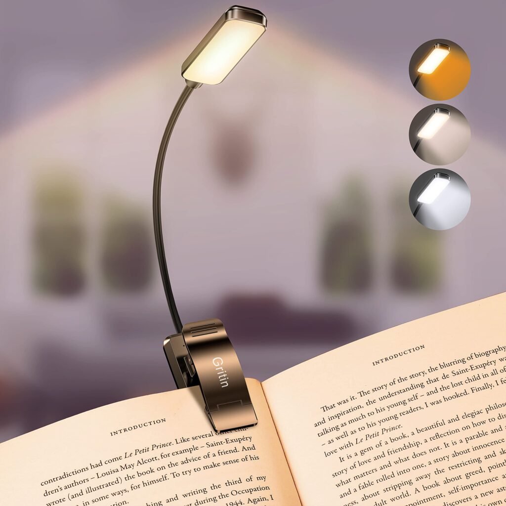 Gritin 9 LED Luz de libro, Lampara Libro de Lectura con 3 Modos de Protección de Los Ojos - Atenuación Continua, Recargable, Batería de Larga...