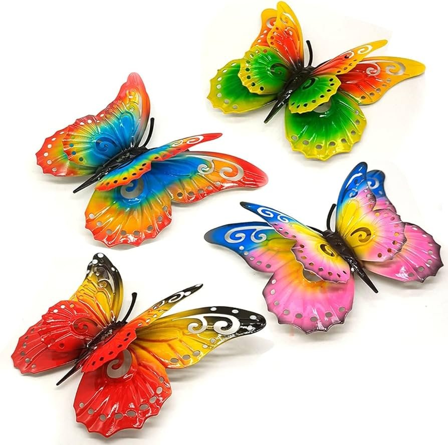 Amazon.com: Juego de 4 mariposas de metal para decoración al aire ...