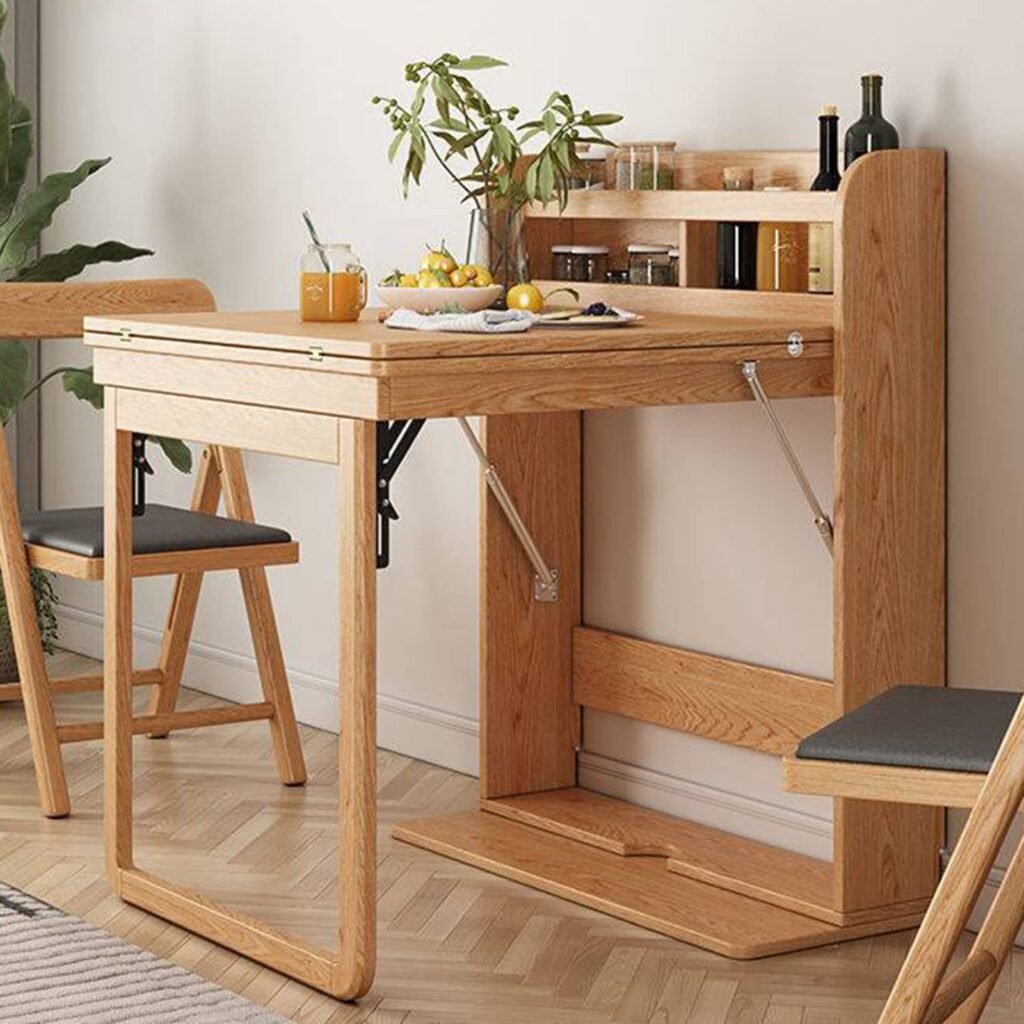 Mesa de pared plegable, mesa de comedor montada en la pared, escritorio oculto con estante de almacenamiento, escritorio extensible de madera, mesa...