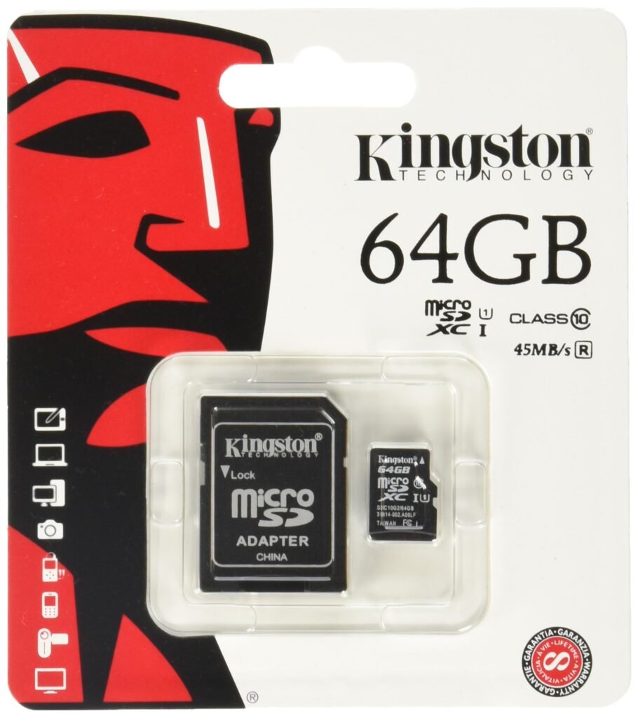 Kingston Digital Tarjeta de memoria microSD clase 10 UHS-1 de 64 GB de 30 MB/s con adaptador (SDCX10/64GB)