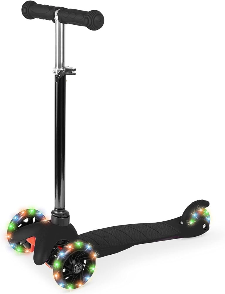 Best Choice Products Mini scooter de juguete para niños con ruedas iluminadas, barra en T ajustable en altura, descanso de pie, color negro