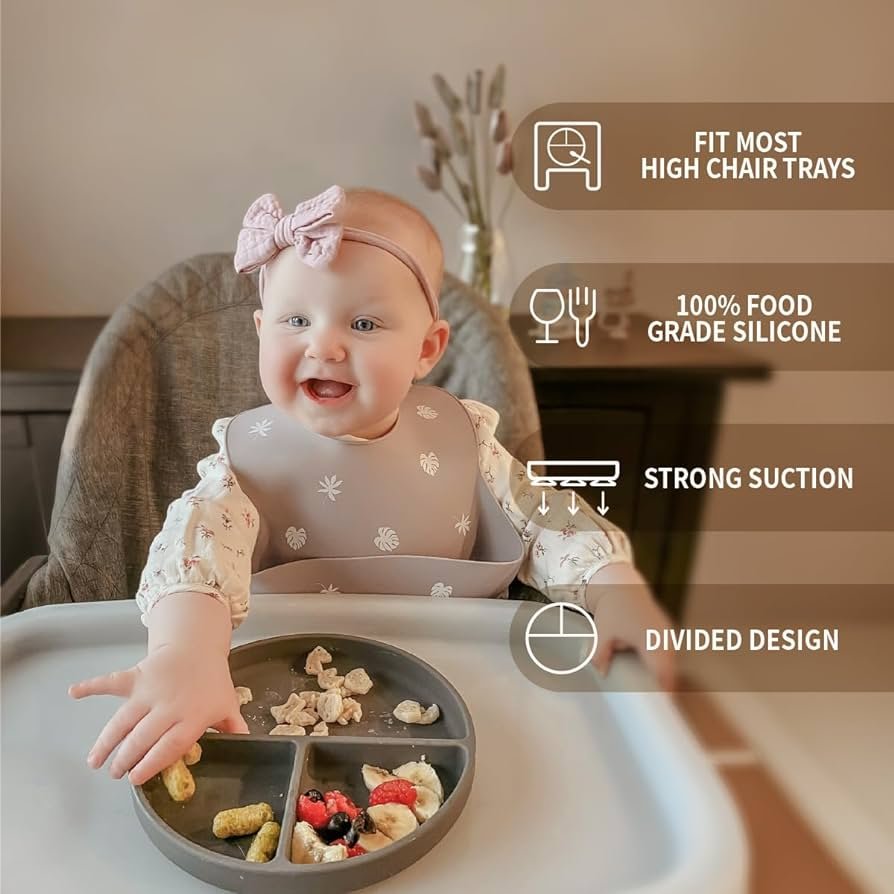 Moonkie Platos de succión para bebé, platos para bebé 100% silicona sin BPA con tapas y cubierta para alimentos, diseño dividido, aptos para...
