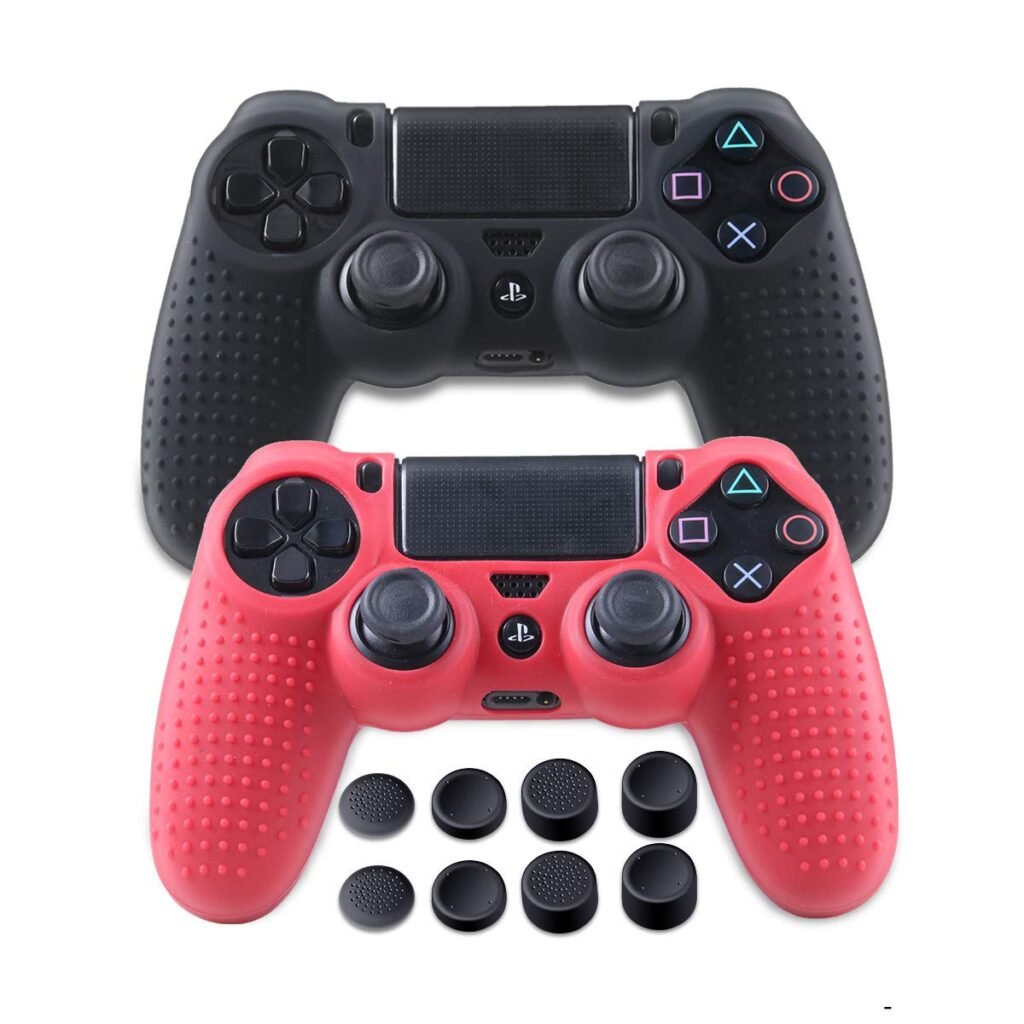 Funda de silicona para Playstation 4 - Funda protectora antideslizante con agarre para mando de PS4 para juegos, delgada, Pro - Paquete de 2 fundas para mando de PS4 - 4 pares de PS4...