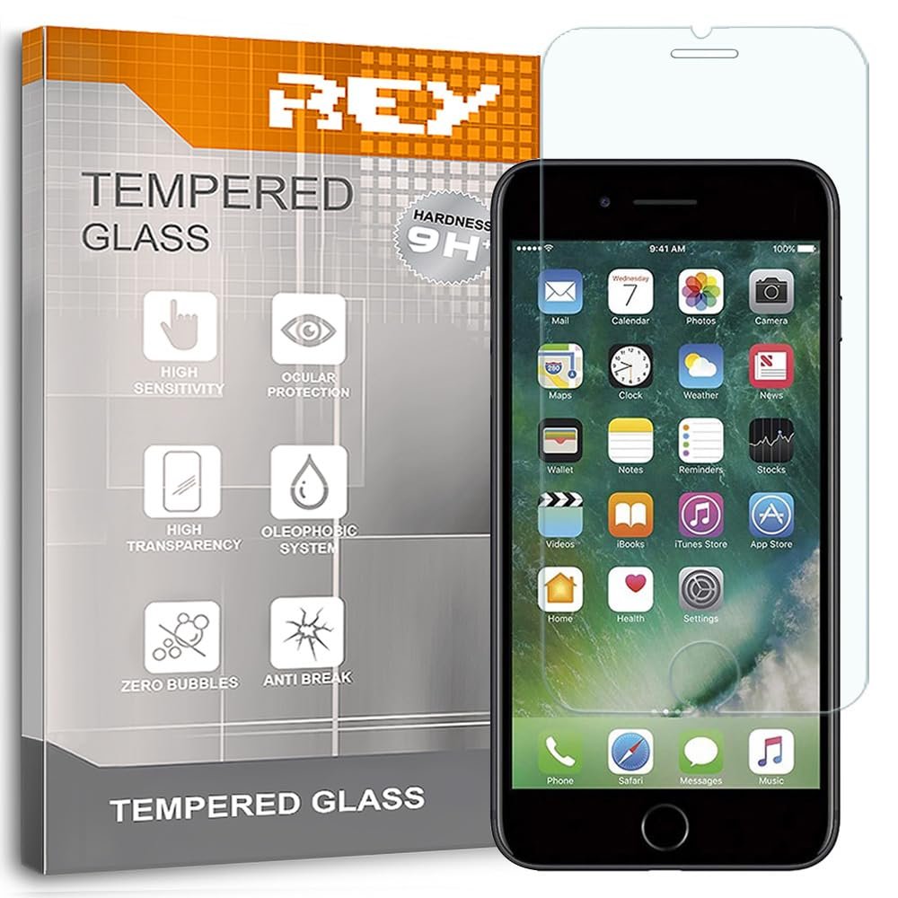 REY Protector de Pantalla para iPhone 7 / 8 / SE 2020 / SE 2022 5G, Cristal Vidrio Templado Premium