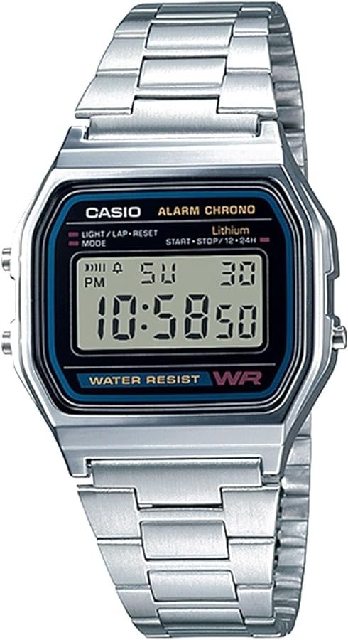 Casio Reloj Clásico Hombre #A158W-1, plateado, Reloj de cuarzo, digital, casual, movimiento de cuarzo