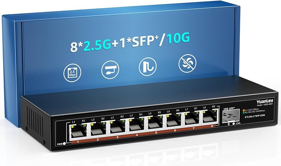 Switch Ethernet 8 Puertos 2.5G de Sobremesa No Gestionado con SFP...