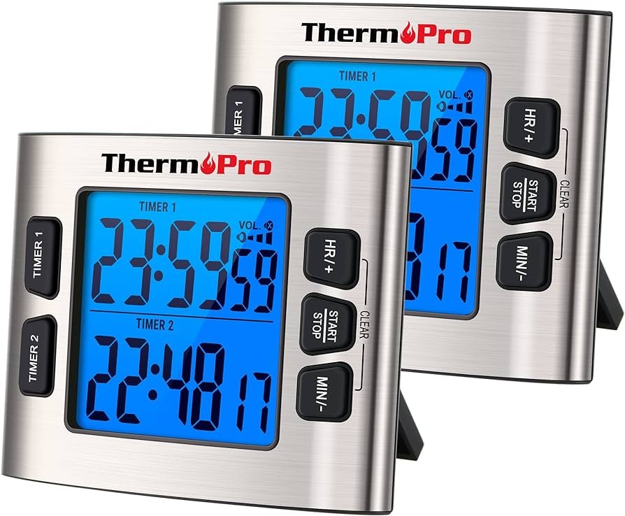 ThermoPro TM02 - Temporizador digital de cocina con doble cuenta regresiva, cronómetro magnético, con alarma fuerte ajustable y retroiluminación LCD...
