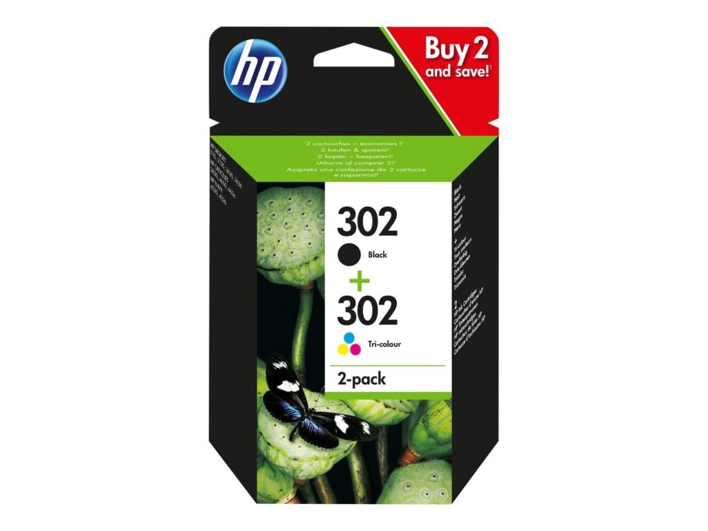 HP 302 X4D37AE, Negro y Tricolor, Pack de 2, Cartuchos de Tinta Originales, Compatible con Impresoras de Inyección de Tinta HP DeskJet 1110, 2130,...