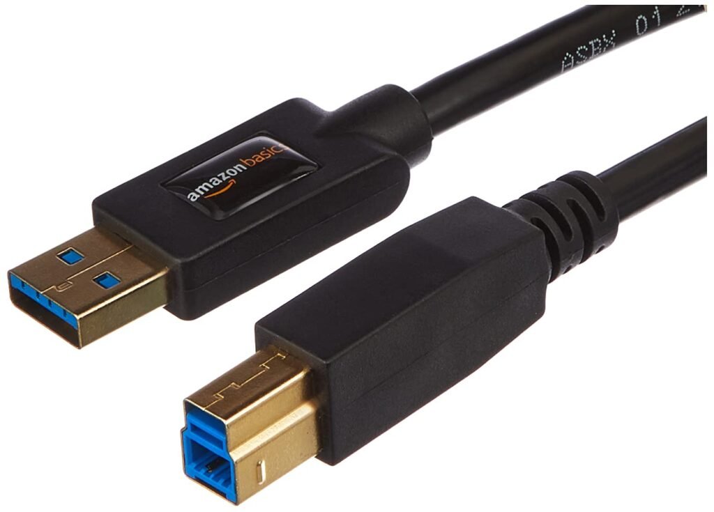 Amazon Basics Cable USB-A a USB-B 3.0, 4.8Gbps de alta velocidad con enchufes chapados en oro, 6 pies, negro