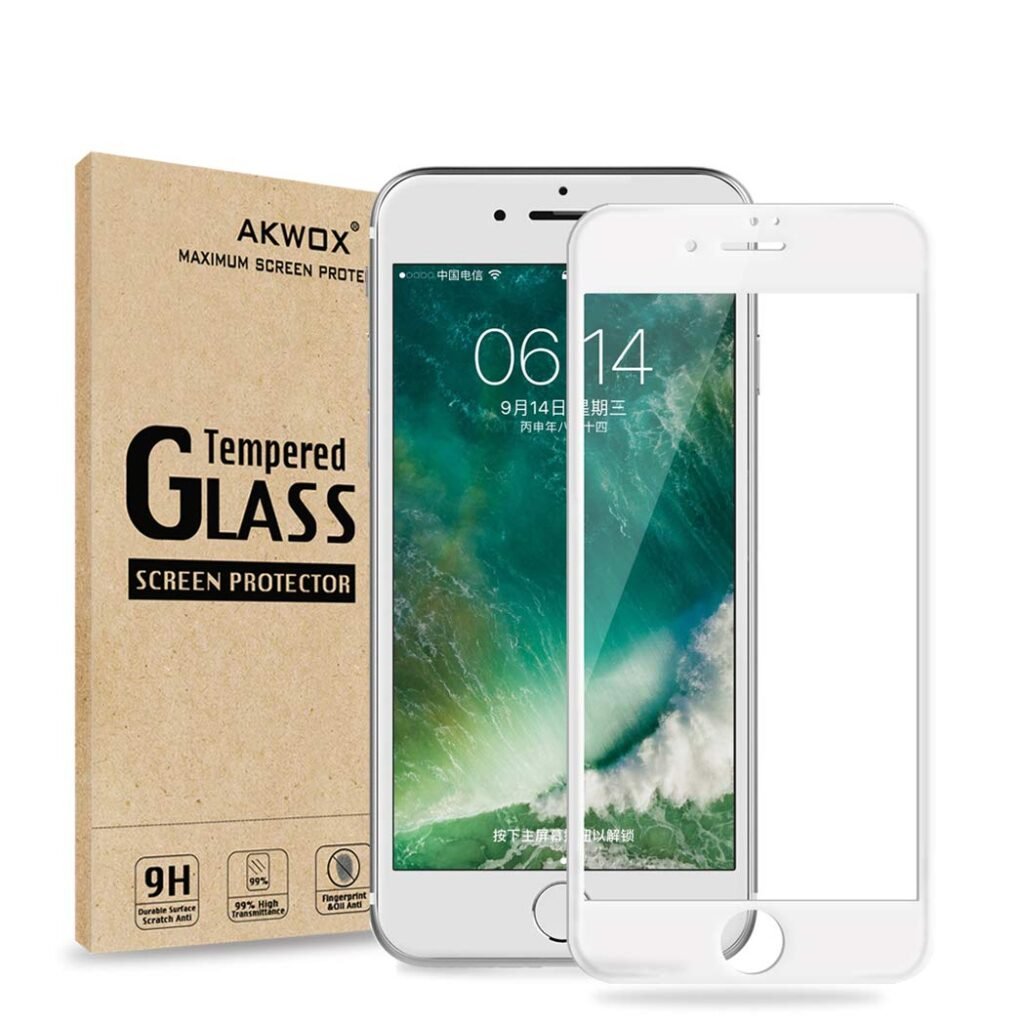 Akwox Protector de pantalla iPhone 7 Plus, 3D borde curvado de alta definición completa vidrio templado transparente de alta - Película Protectora...