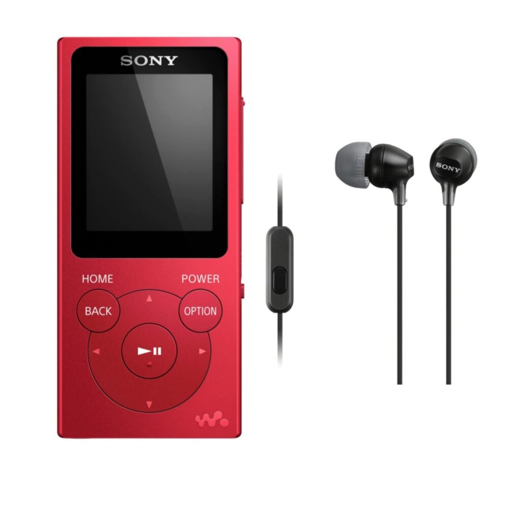 Sony NW-E394 - Reproductor de audio Walkman de 8 GB (rojo) con Sony MDREX15AP Fashion Color EX Series Auriculares con micrófono (negro) (2 artículos)